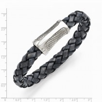 Men's Stainless Steel Textured Denim Blue Woven Leather Bracelet