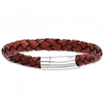 Men's Brown Genuine Leather & Stainless Steel Fashion Bracelet