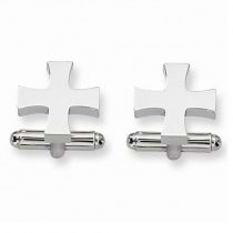 Polished Cross Cuff Links Plain Metal Stainless Steel