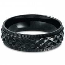 Patterned Coin Edge Wedding Ring Band Black Titanium (7mm)