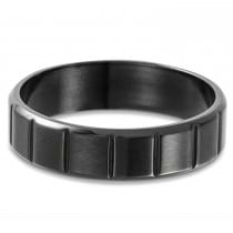 Unisex Grooved Wedding Ring Band Black PVD Polished Finish Titanium (6mm)