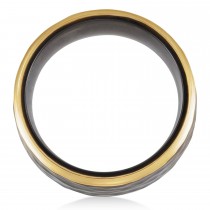 Men's Hammered Wedding Ring Band 18K Yellow Gold PVD Black Titanium (8mm)