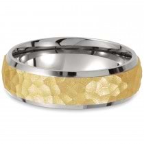 Men's Hammered Finish Wedding Ring Titanium with 18K Yellow Gold Plated (7mm)