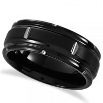 Men's Grooved Wedding Ring Band in Black PVD Tungsten (8.3mm)
