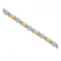 Aquamarine & Diamond XOXO Link Bracelet 14k Yellow Gold (6.65ct)