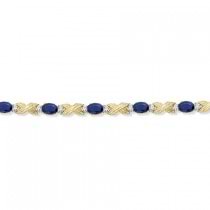 Blue Sapphire & Diamond XOXO Link Bracelet 14k Yellow Gold (6.65ct)