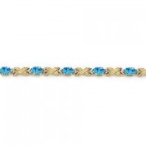 Blue Topaz & Diamond XOXO Link Bracelet 14k Yellow Gold (6.65ct)