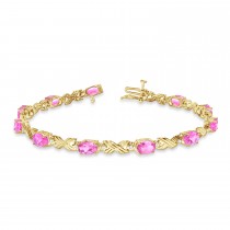 Pink Topaz & Diamond XOXO Link Bracelet 14k Yellow Gold (6.65ct)