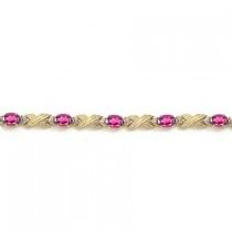 Pink Topaz & Diamond XOXO Link Bracelet 14k Yellow Gold (6.65ct)