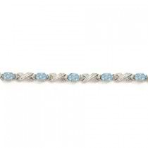 Aquamarine & Diamond XOXO Link Bracelet in 14k White Gold (6.65ct)
