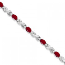Ruby & Diamond XOXO Link Bracelet in 14k White Gold (6.65ct)