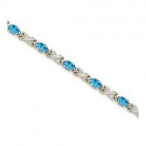 Blue Topaz & Diamond XOXO Link Bracelet in 14k White Gold (6.65ct)