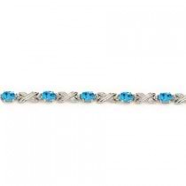 Blue Topaz & Diamond XOXO Link Bracelet in 14k White Gold (6.65ct)