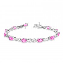 Pink Sapphire & Diamond XOXO Link Bracelet in 14k White Gold (6.65ct)
