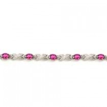 Pink Topaz & Diamond XOXO Link Bracelet in 14k White Gold (6.65ct)