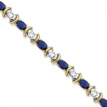 Blue Sapphire & Diamond Link Tennis Bracelet 14k Yellow Gold (8.20ct)