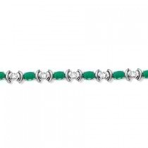 Emerald & Diamond Link Tennis Bracelet in 14k White Gold (8.20ct)