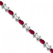 Ruby & Diamond Link Tennis Bracelet in 14k White Gold (8.20ct)