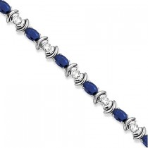 Blue Sapphire & Diamond Link Tennis Bracelet 14k White Gold (8.20ct)