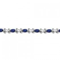 Blue Sapphire & Diamond Link Tennis Bracelet 14k White Gold (8.20ct)