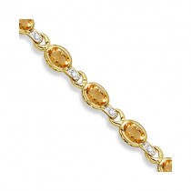 Oval Citrine & Diamond Link Bracelet 14k Yellow Gold (9.62ctw)