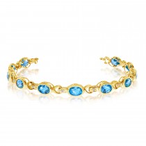 Oval Blue Topaz & Diamond Link Bracelet 14k Yellow Gold (9.62ctw)