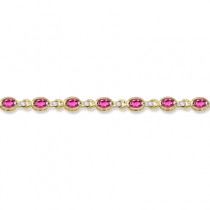 Oval Pink Topaz & Diamond Link Bracelet 14k Yellow Gold (9.62ctw)