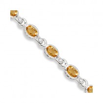 Oval Citrine & Diamond Link Bracelet 14k White Gold (9.62ctw)