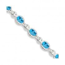Oval Blue Topaz & Diamond Link Bracelet 14k White Gold (9.62ctw)