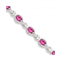 Oval Pink Topaz & Diamond Link Bracelet 14k White Gold (9.62ctw)