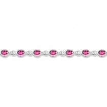 Oval Pink Topaz & Diamond Link Bracelet 14k White Gold (9.62ctw)