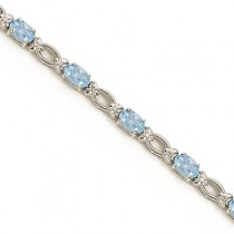 Oval Aquamarine and Diamond Link Bracelet 14k White Gold (6.72 ctw)