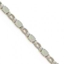 Oval Opal and Diamond Link Bracelet 14k White Gold (6.72 ctw)