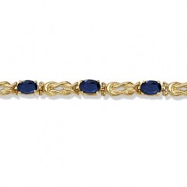 Oval Blue Sapphire Love Knot Link Bracelet 14k Yellow Gold (5.50ct)
