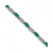 Oval Emerald Love Knot Link Bracelet 14k White Gold (5.50ct)