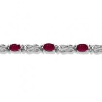 Oval Ruby Love Knot Link Bracelet 14k White Gold (5.50ct)
