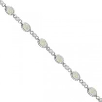Oval Opal and Diamond Bracelet in 14K White Gold (7x5mm)