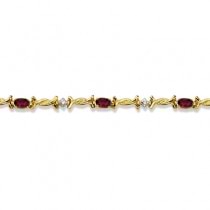 Oval Garnet & Diamond Barb Wire Bracelet 14k Yellow Gold (1.80ctw)