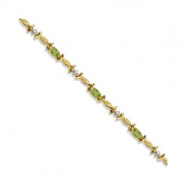 Oval Peridot & Diamond Barb Wire Bracelet 14k Yellow Gold (1.80ctw)