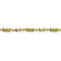 Oval Peridot & Diamond Barb Wire Bracelet 14k Yellow Gold (1.80ctw)