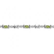 Oval Peridot & Diamond Barb Wire Bracelet 14k White Gold (1.80ctw)