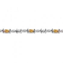 Oval Citrine & Diamond Barb Wire Bracelet 14k White Gold (1.80ctw)