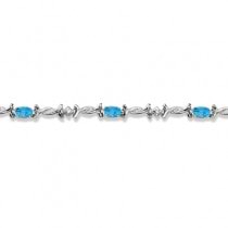 Oval Blue Topaz & Diamond Barb Wire Bracelet 14k White Gold (1.80ctw)