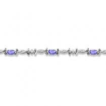 Oval Tanzanite & Diamond Barb Wire Bracelet 14k White Gold (1.80ctw)