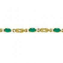 Oval Emerald & Diamond Love Knot Bracelet 14k Yellow Gold (2.05ctw)