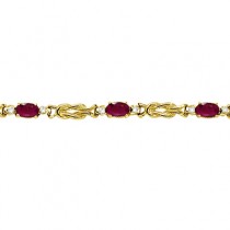Oval Ruby & Diamond Love Knot Bracelet 14k Yellow Gold (2.05ctw)