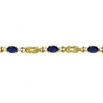 Oval Blue Sapphire & Diamond Love Knot Bracelet 14k Yellow Gold (2.05ctw)