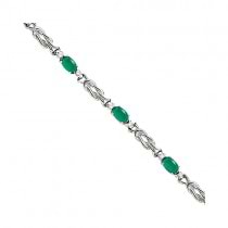 Oval Emerald & Diamond Love Knot Bracelet 14k White Gold (2.05ctw)