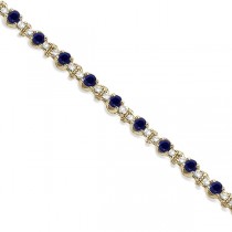 Round Blue Sapphire & Diamond Tennis Bracelet 14k Yellow Gold (2.50ct)