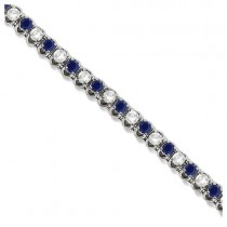Round Lab Blue Sapphire & Lab Diamond Tennis Bracelet 14k White Gold (4.75ct)